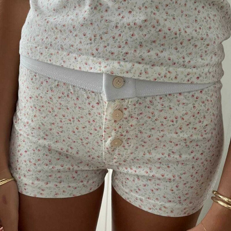 2024 estate vita bassa femminile Chic Bottoms Casual morbido cotone bottoni anteriori pantaloncini donna carino stampa a righe Sexy Slim Fit pigiama