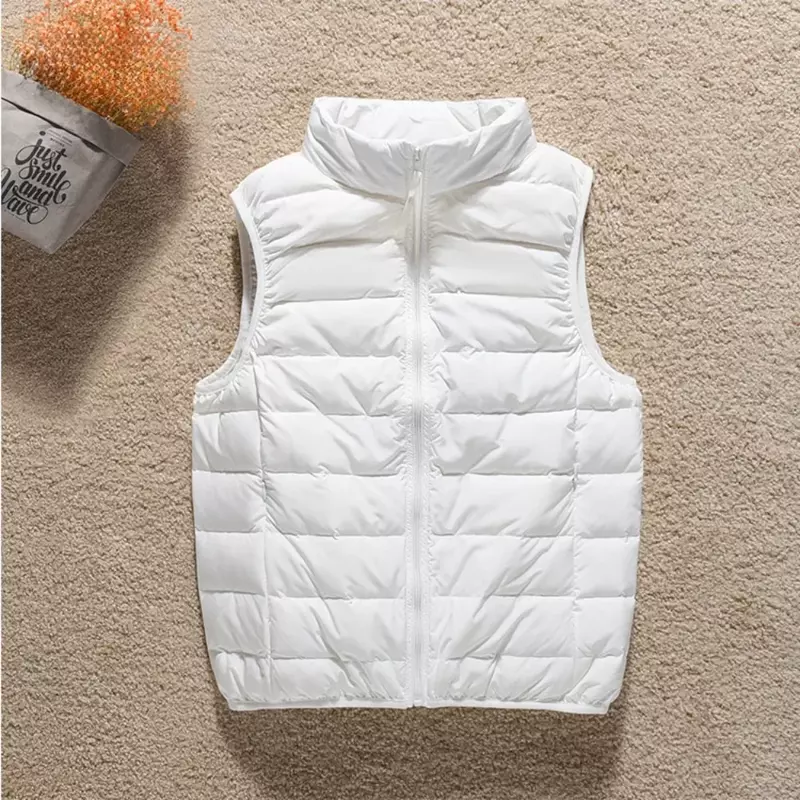 Jaket rompi bulu angsa untuk wanita, jaket rompi tanpa lengan ringan musim gugur musim dingin 2023 warna putih bebek hangat 90%