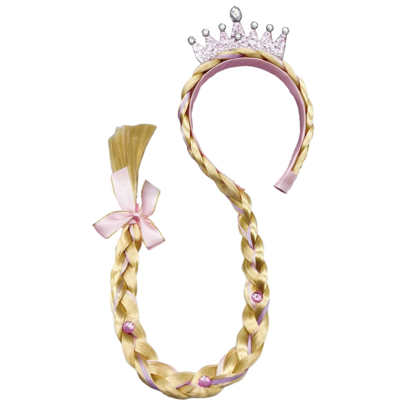B Prinzessin verkleiden Perücken, Prinzessin lange geflochtene Perücke Stirnbänder für Mädchen Cosplay Prinzessin Haarteil Kopfschmuck rosa