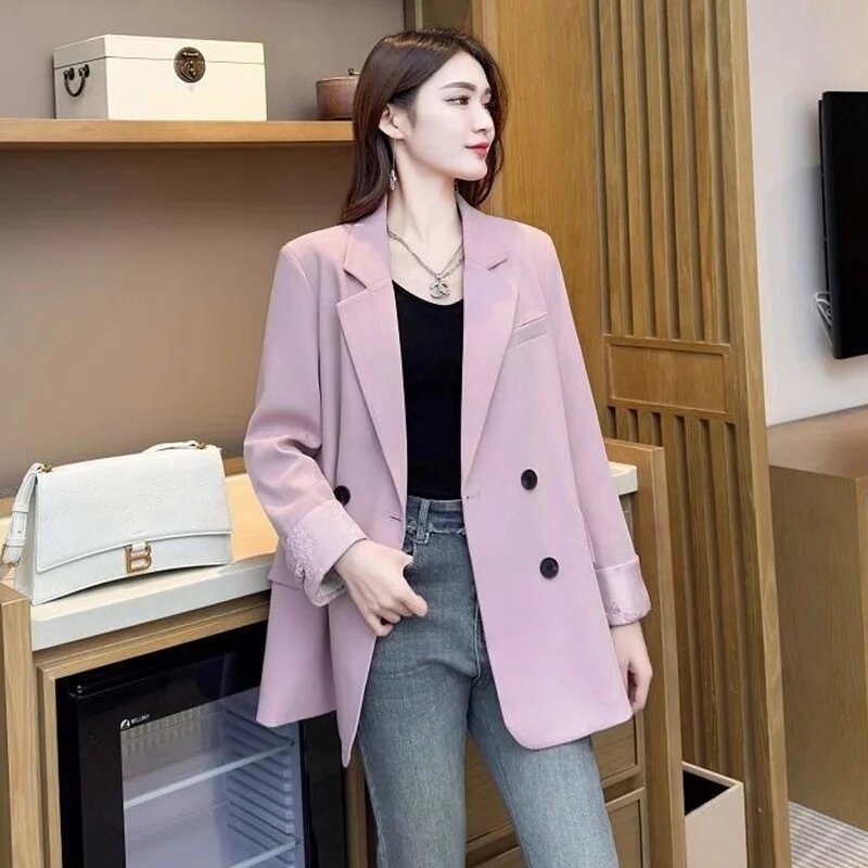 2024 New Women join together Blazer Jackets Autumn Long Sleeve Temperament Double Breasted Outerwear Tops Office Suits Ladies