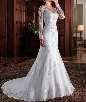 Sexy Exquisite Tulle Jewel Neckline Mermaid Wedding Dresses 2020 Beaded Lace Applqiques Long Sleeves Bridal Dresses Plus Size