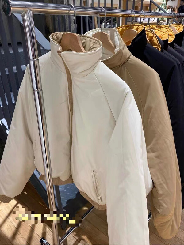Двухсторонняя Свободная куртка в стиле Харадзюку, Женская однотонная хлопковая теплая Повседневная Верхняя одежда с воротником-стойкой, женские уличные винтажные шикарные куртки, топы