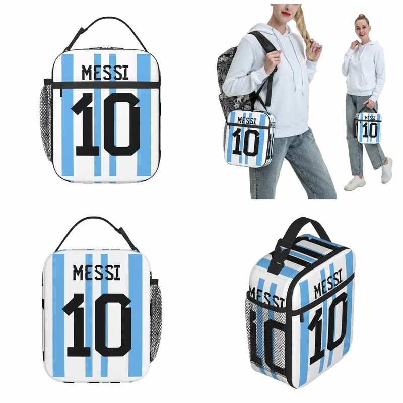 Messis 10 Lunch Bag Isolado, caixas De Comida De Armazenamento Escolar, refrigerador térmico à prova de vazamento, lancheiras, futebol, futebol Merch