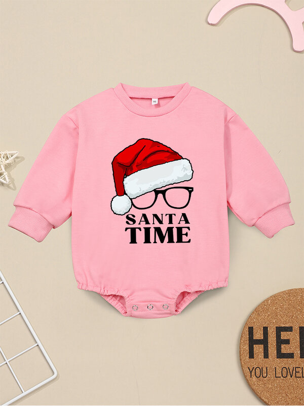 Santa Time Funny Christmas Baby Girl Onesies Festival Vibe Fashion Toddler Boy Bodysuits Long Sleeve Home Xmas Newborn Clothes