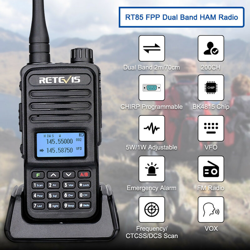 Reteビス-walkie talkie rt85ラム,双方向ラジオ局,5W,デュアルバンド,アマチュア無線,tyt uv88 uv88