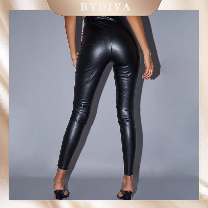 Black PU Leather Leggings Pants Women Pants Sexy High Waist Skinny Push Up Leggings Elastic Trousers 2022 New PU Trousers