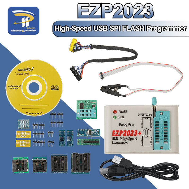 Высокоскоростной USB-программатор EZP2023 SPI + 12 адаптеров, Поддержка 24 25 26 93 95 EEPROM 25 Flash Bios, лучше, чем EZP2019