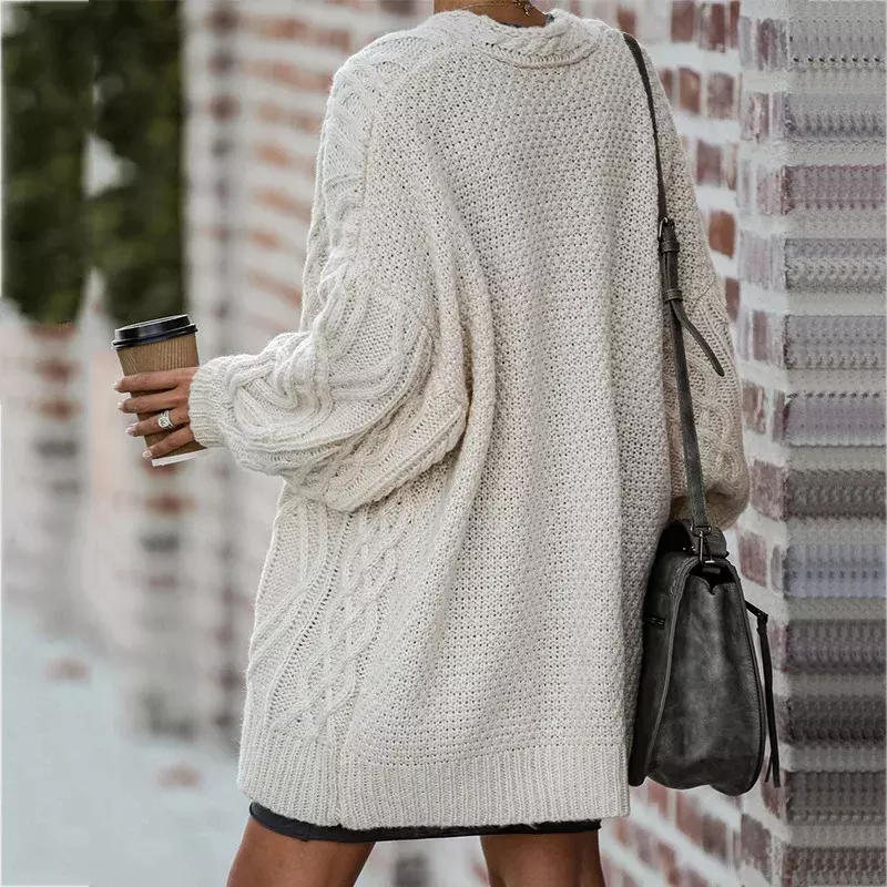 Kardigan rajut wanita, jaket Sweater longgar ukuran besar musim gugur dan musim dingin 2023