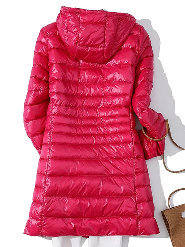 Donna piumini d'anatra autunno inverno ultraleggero con cappuccio donna piumino portatile lungo parka imbottito piumino 5XL 6XL 7XL