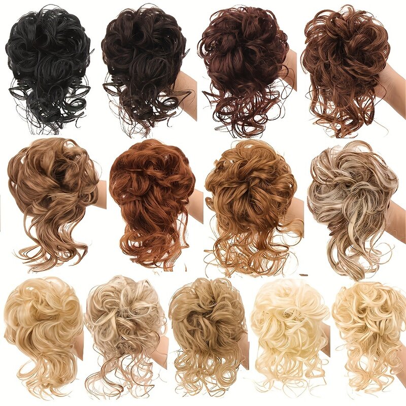OLACARE Synthetic Hair Bun Chignon Messy Curly Hair Band Elastic Scrunchy False Hair Pieces For Women Hairpins Black Brown