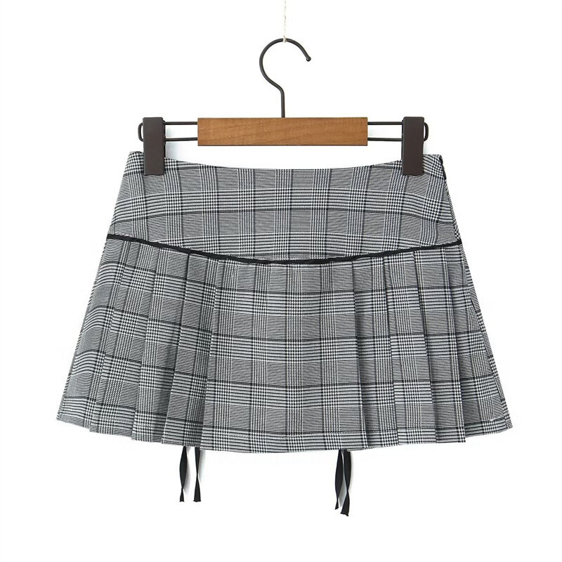 KEYANKETIAN-minifalda a cuadros con lazo para mujer, falda acampanada de tiro bajo con cremallera lateral, delgada, dulce, Y2K, novedad de 2024