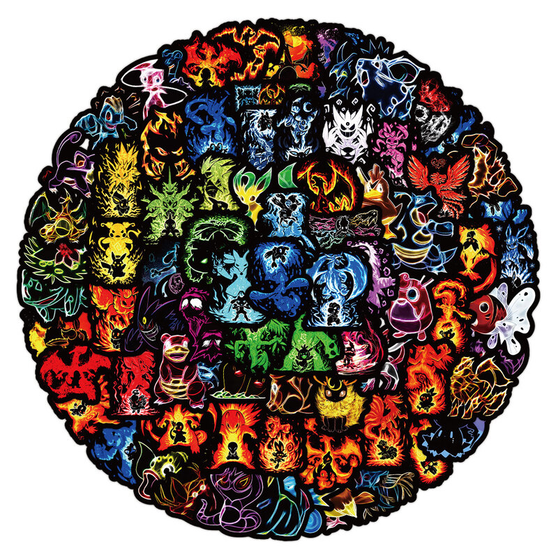 Neon Pokémon Graffiti adesivos para crianças, adesivos decorativos de anime, laptop, skate, telefone, impermeável, legal, desenhos animados, 10 pcs, 30 pcs, 50 pcs, 100pcs