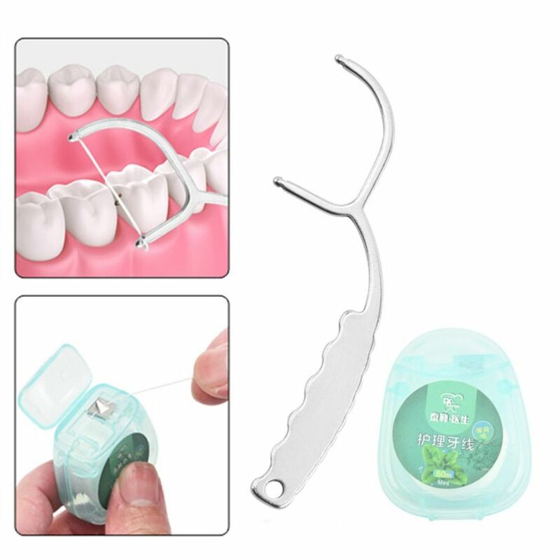 مسواك الفولاذ المقاوم للصدأ المحمولة ، عملية المنزل قابلة لإعادة الاستخدام الخيط الأسنان ، الخيط الأسنان الخيط