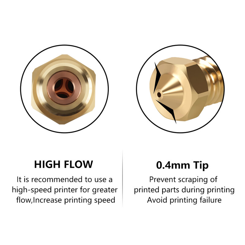 Cabeça de Impressão High Flow Três Olhos para Ender 3, Acessórios para Impressoras 3D, Novo Bico Vulcão Clone CHT, Latão, 0.4mm, 0.6mm, 1.75mm
