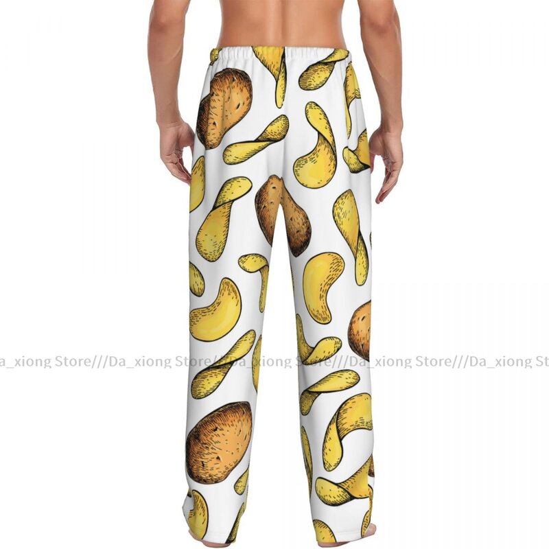 Mens Casual Pajama Long Pant Loose Elastic Waistband Potato Chips Food Cozy Sleepwear Home Lounge Pants