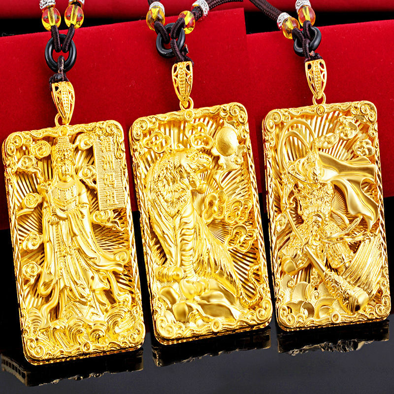Harimau Gong Kirin monyet raja Qi Tian Da Sheng berlapis emas liontin dua lapisan warna bebas Tab untuk pria dan wanita