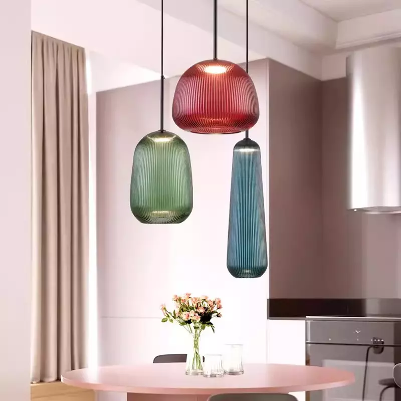 Lampade a sospensione in vetro colorato medievale ristorante retrò lampada da soggiorno creativa lampada da comodino semplice lampadario decorativo a LED