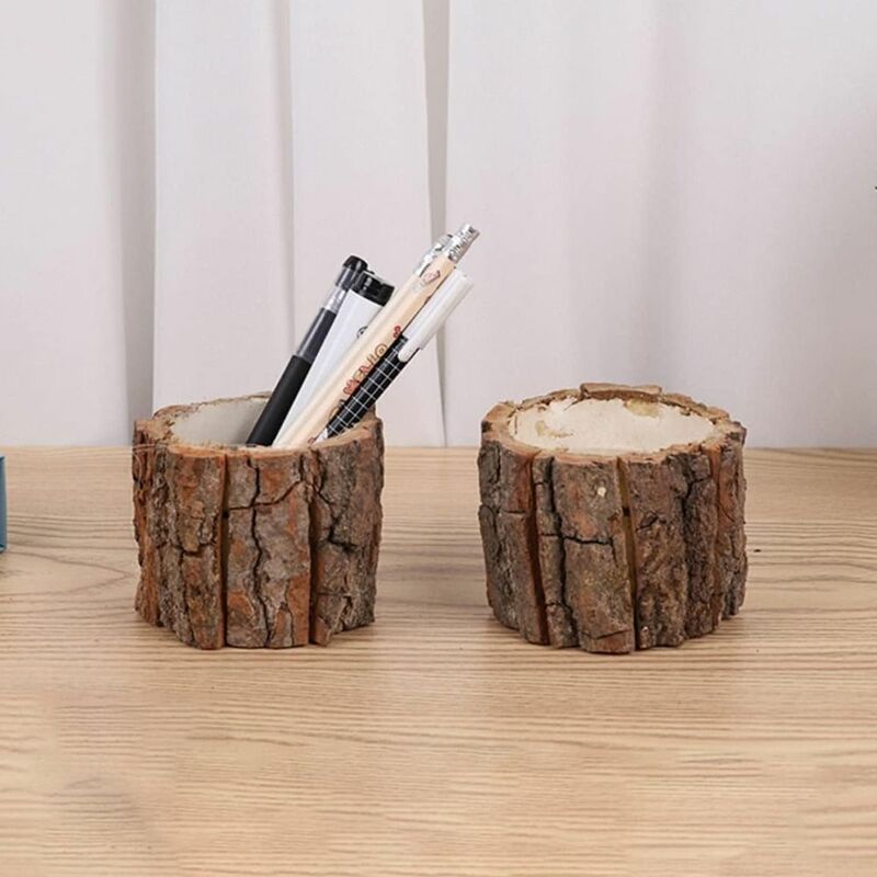 Porte-stylo en écorce de bois pour étudiant, boîte cosmétique multifonctionnelle, stockage de bureau minimalisme