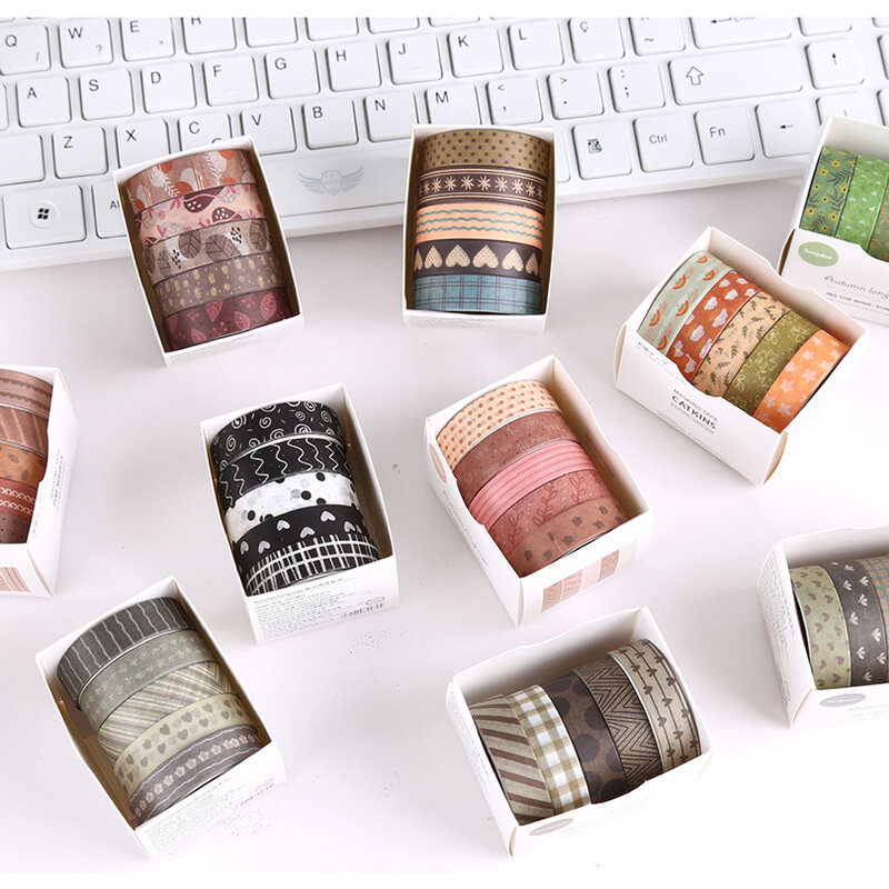 5Pcs Basic Washi Tapes Scrapbooking Washi Tape Set School Supplies Cinta Adhesiva Decorativa Autumn Stationery Masking Tape