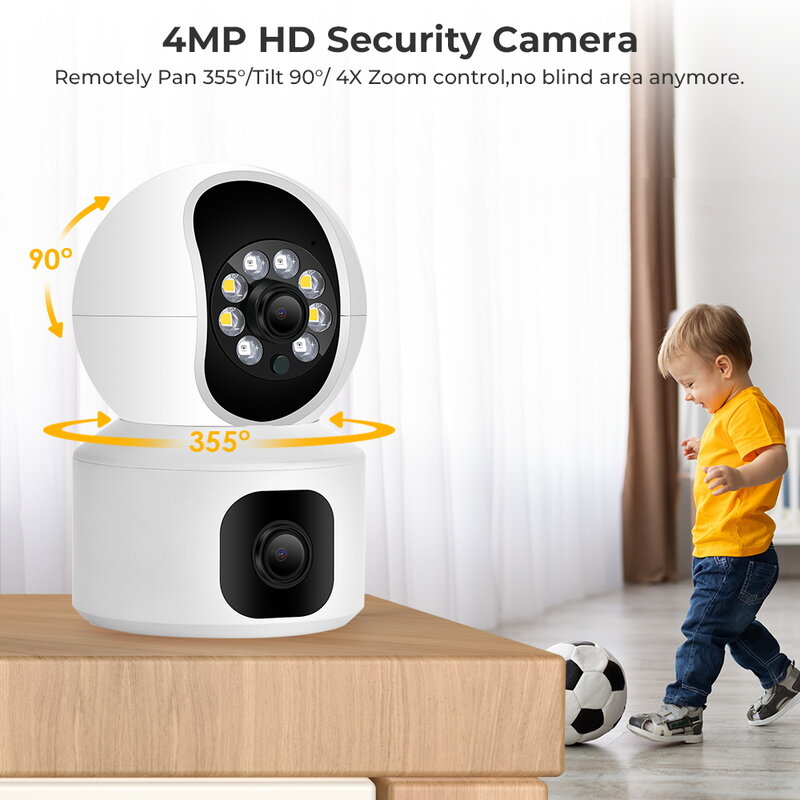 BESDER – caméra de Surveillance intérieure PTZ IP WiFi 4MP, dispositif de sécurité sans fil, avec double écran, babyphone vidéo, Vision nocturne