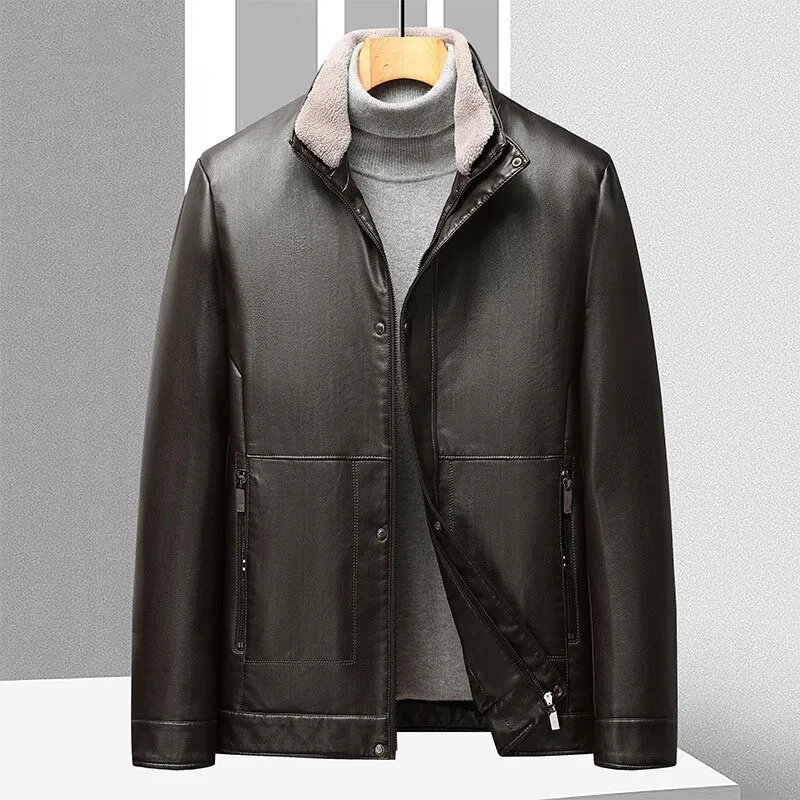 남성용 PU 가죽 80% 화이트 덕 코트, 따뜻한 패션 라이너, 탈착식 다운 재킷, 캐쥬얼 남성용 두꺼운 겨울 재킷