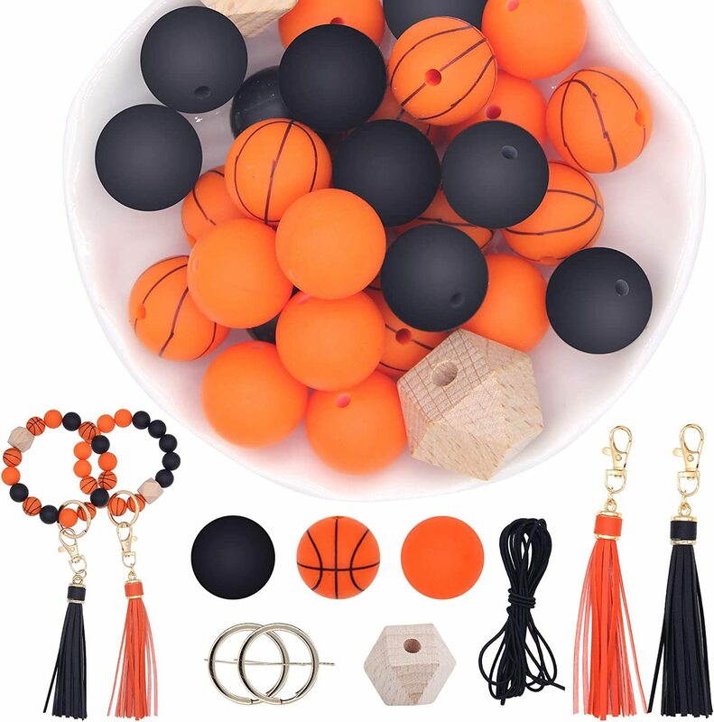 Wzór w cętki kulki silikonowe zestawy biżuterii DIY breloczek do kluczy do koszykówki futbolowa tekstura