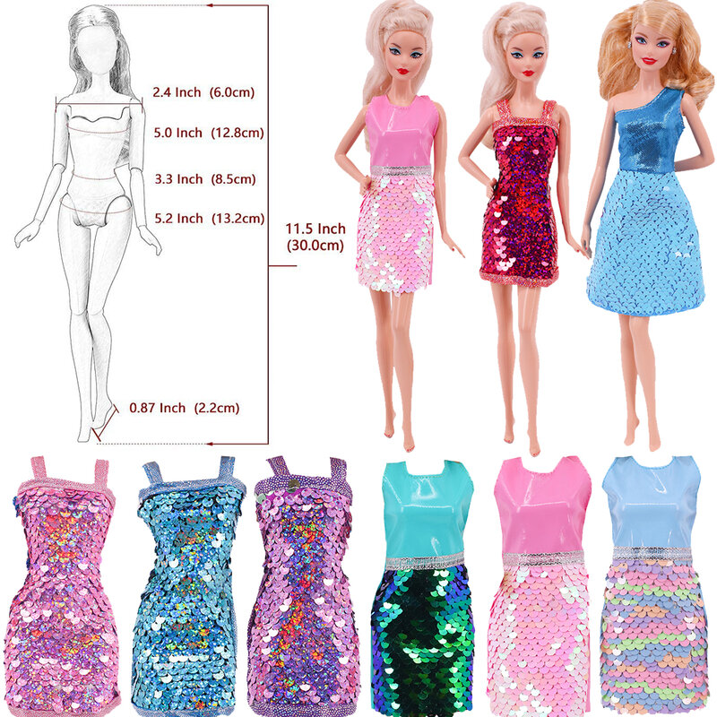 Pop Doll Party Leather Lantejoulas Roupas, Saia Acessórios para Bonecas Barbiees, Vestido Brilhante, Brinquedos para Meninas, BJD, Blyth, 11,5"
