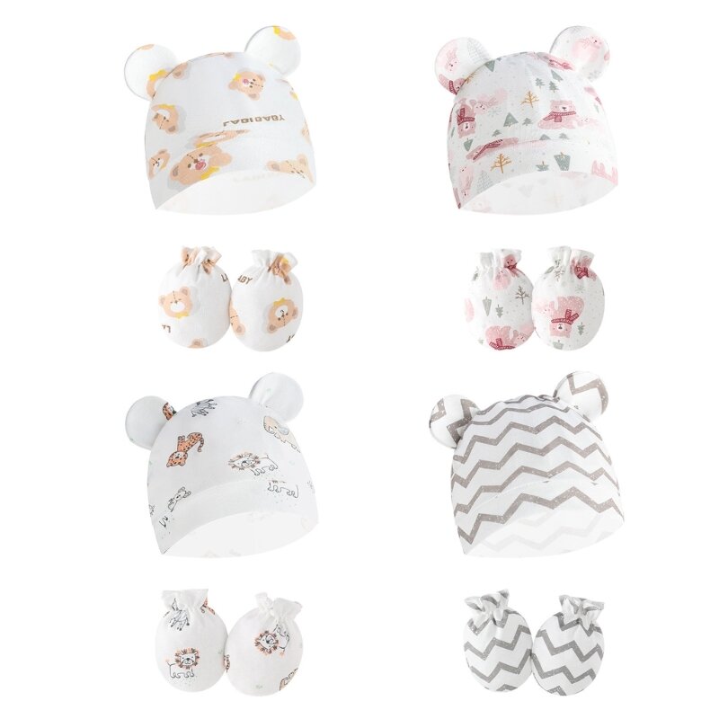 Sombrero para bebé recién nacido, guantes antiarañazos, cubierta protectora para manos, mitones para recién nacidos, gorros cálidos, 2 unids/set