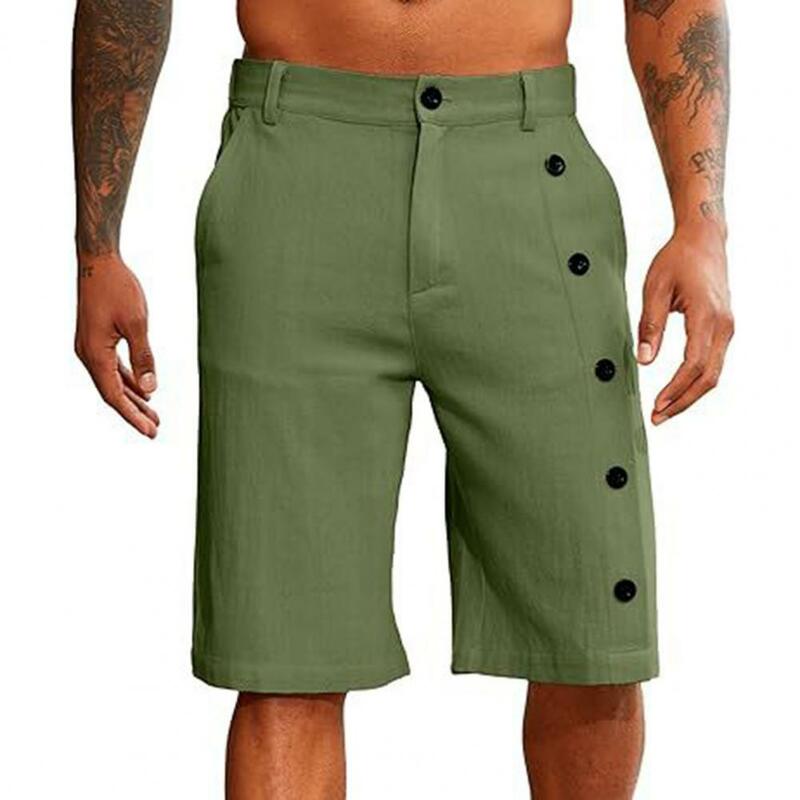 Pantalones cortos con botones para hombre, Shorts informales con cinturilla elástica, ropa de playa de verano, ajuste de pierna recta