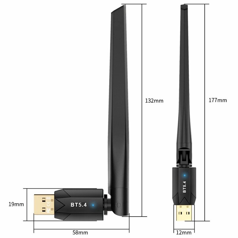 Receptor e Transmissor de Áudio Bluetooth USB, Dongle para PC, Mouse sem fio, Teclado, Música, Adaptador Bluetooth 5.4, 150m, 20m