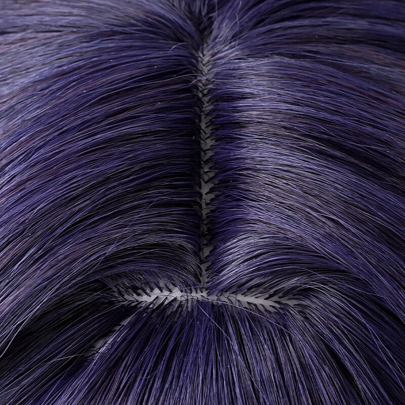 Wig Cosplay Scaramouche 35cm, Wig warna campuran biru ungu hitam, rambut sintetis tahan panas
