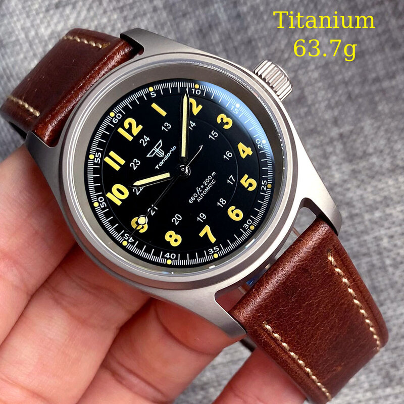 36mm tytanowy zegarek pilotażowy 200M wodoodporny zegarek mechaniczny nurkowy japonia NH35 PT5000 Movt Tandorio zegarek sportowy