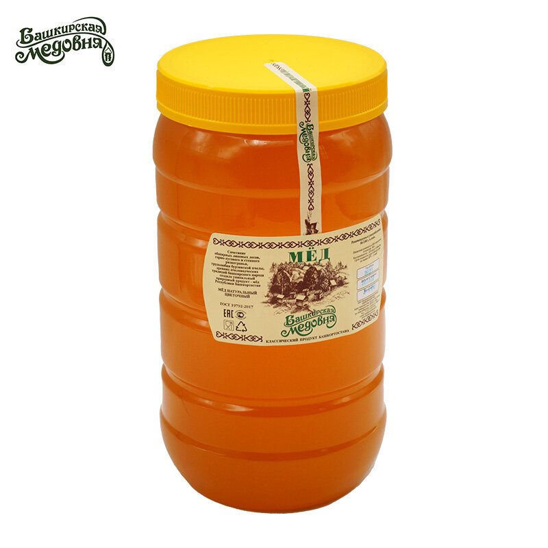 Honey Bashkir natural sunflower Bashkir honey 3000 grams plastic jar sweets Altai health food Candy Sugar