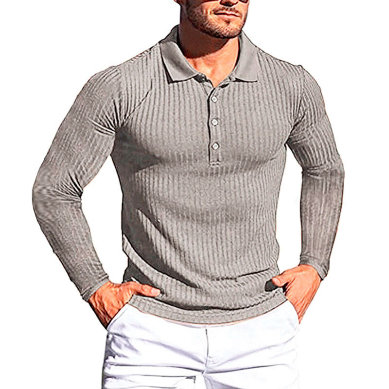 Nova primavera masculina camisa polo elástico listrado fitness t-shirts masculino ajuste fino turn-down collar mangas compridas camisetas sportwear my912