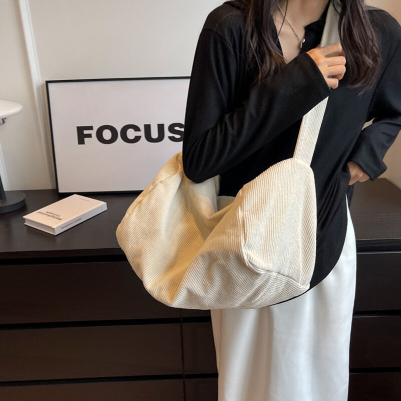 Large Capacity Corduroy Crossbody Bag Fashion Korean Casual Shoulder Bag Unisex Tote Bag Simple Student Fitness Training Handbag