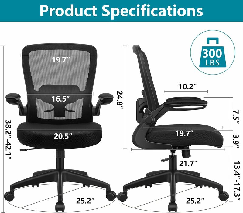 Felixking-Cadeira ergonômica de escritório com encosto alto ajustável, malha respirável, apoio lombar, braços flip-up