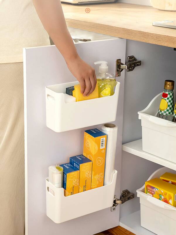 WORTHBUY Caja de almacenamiento de plástico multifuncional para cocina, organizador sin perforaciones, armario montado en la pared, accesorios de cocina