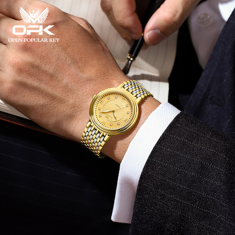 OPK Luxury Brand Men's Watches Stainless Steel Strap Quartz Watch Luminous Waterproof Male Wristwatch Original Diamond Scale