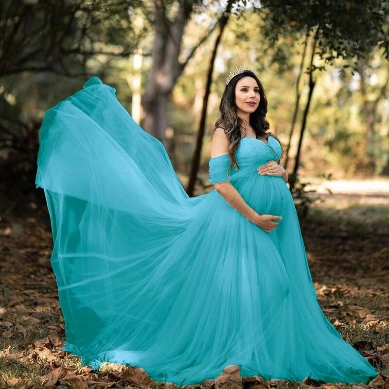 Nowa Off Shoulder sukienka ciążowa do sesji zdjęciowej koronkowa sukienka ciążowa długa, maksi sukienka suknia macierzyńska fotografia rekwizyty sesja zdjęciowa