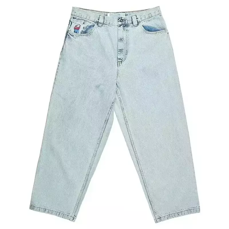 Retro Blue Streetwear Polar Big Boy Jeans Y2K Pants Hip Hop Cartoon Embroidery Baggy Jeans Men Women High Waist Wide Leg Trouser