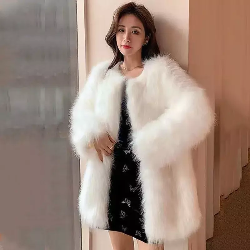 Casacos e jaquetas de pele sintética para mulheres, jovem glamoroso feminino, versão coreana, nova moda, outono e inverno