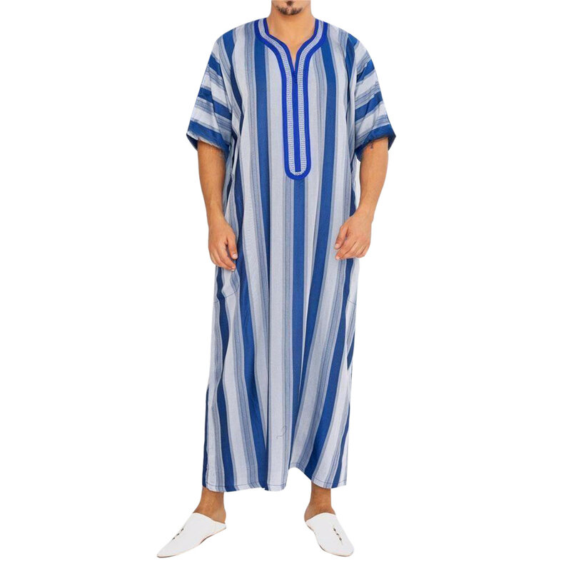 Baru Timur Tengah untuk pria pakaian Muslim tradisional pria Kaftan Arab Saudi Kaftan bergaris jubah Arab Abaya pria 2024