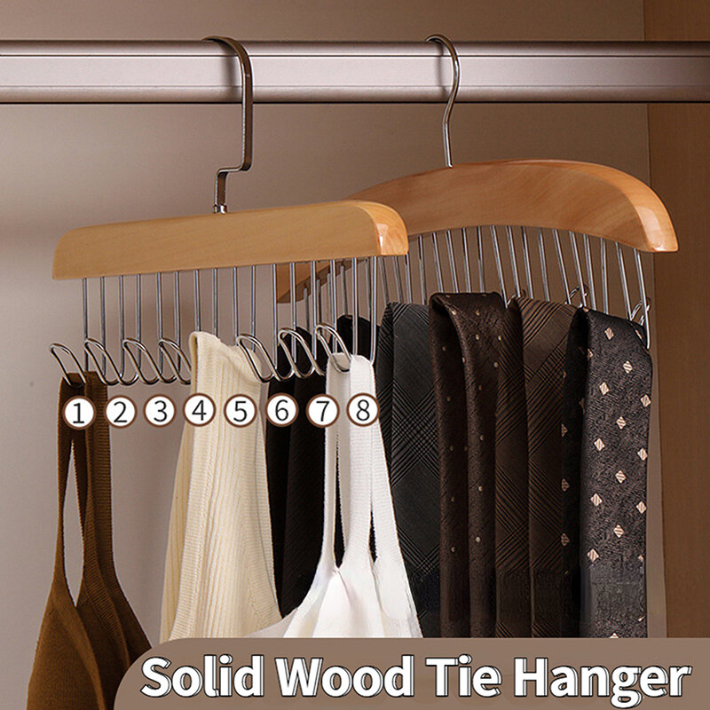 Wood Belts Camisole Clothes Hanger 8 Hooks Tie Hats Organizer Rack Non Slip Space Saving Wardrobe Clothing Storage Holder
