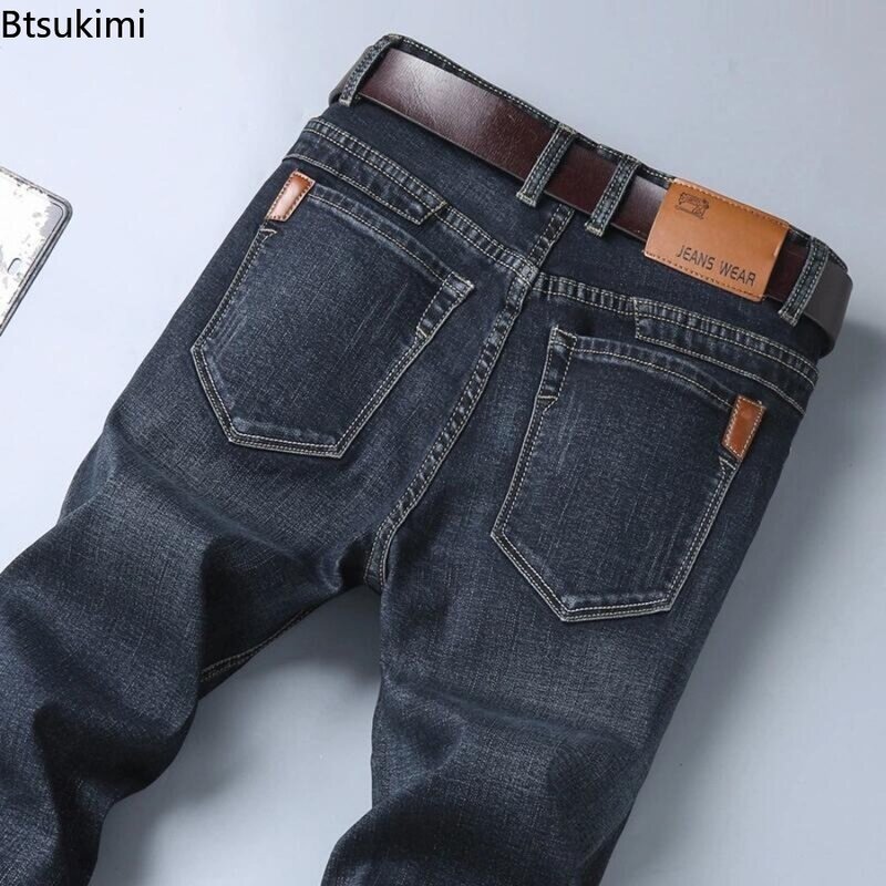 Spring New Men's Denim Pants Fashion Slim Fit High Elastic Straight Casual Trousers Comfort All-match Classic Jeans Men Clothing