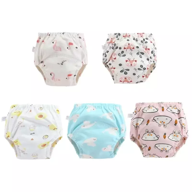 5PC wodoodporne bawełniane spodnie treningowe wielokrotnego użytku dla niemowląt spodenki dla niemowląt bielizna tkanina pielucha dla niemowląt pieluchy majtki pieluchy przewijak pieluchy