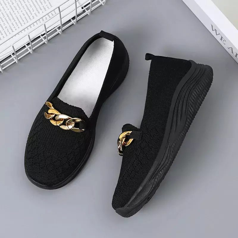 Women Casual Shoes Fashion Breathable Sneakers Women Metal Chain Flats Slip on Soft Walking Shoes Loafers Woman Zapatillas Mujer