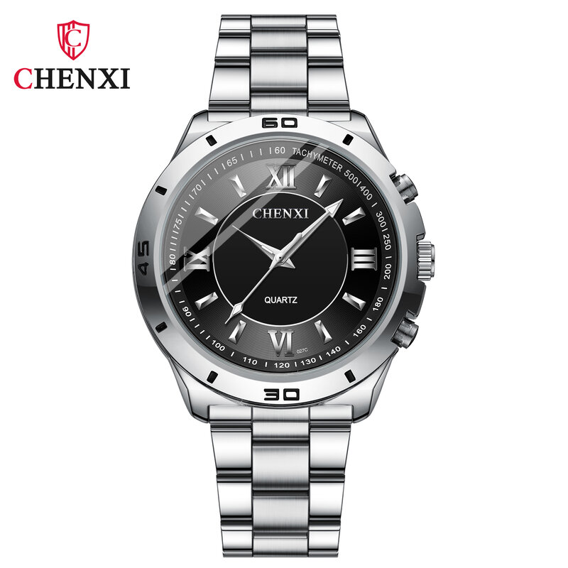 Chenxi-Relógio de pulso de quartzo para homens e mulheres, marca superior, aço inoxidável completo, prata, simples, alto custo-benefício, negócio, casal, moda