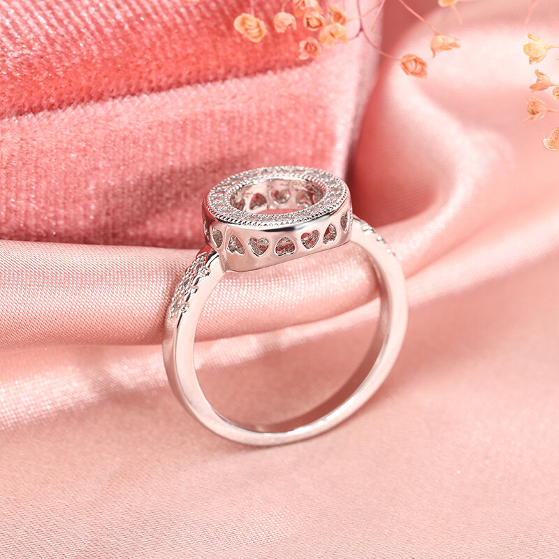Doskonały okrągły pierścionek z cyrkonią 925 srebro AAAA kryształowe inkrustowane obrączka ślubna damska biżuteria panna młoda prosta biżuteria
