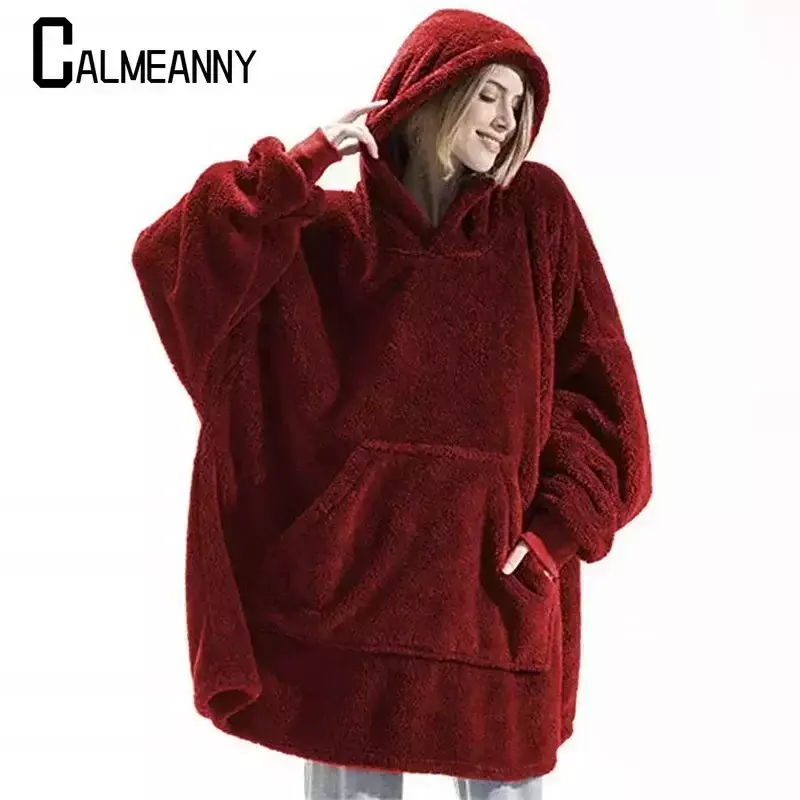 Зимний модный Повседневный простой свитер с капюшоном, теплая толстовка с капюшоном, женское Флисовое одеяло с рукавом и карманами, трендовая уличная одежда в стиле Харадзюку
