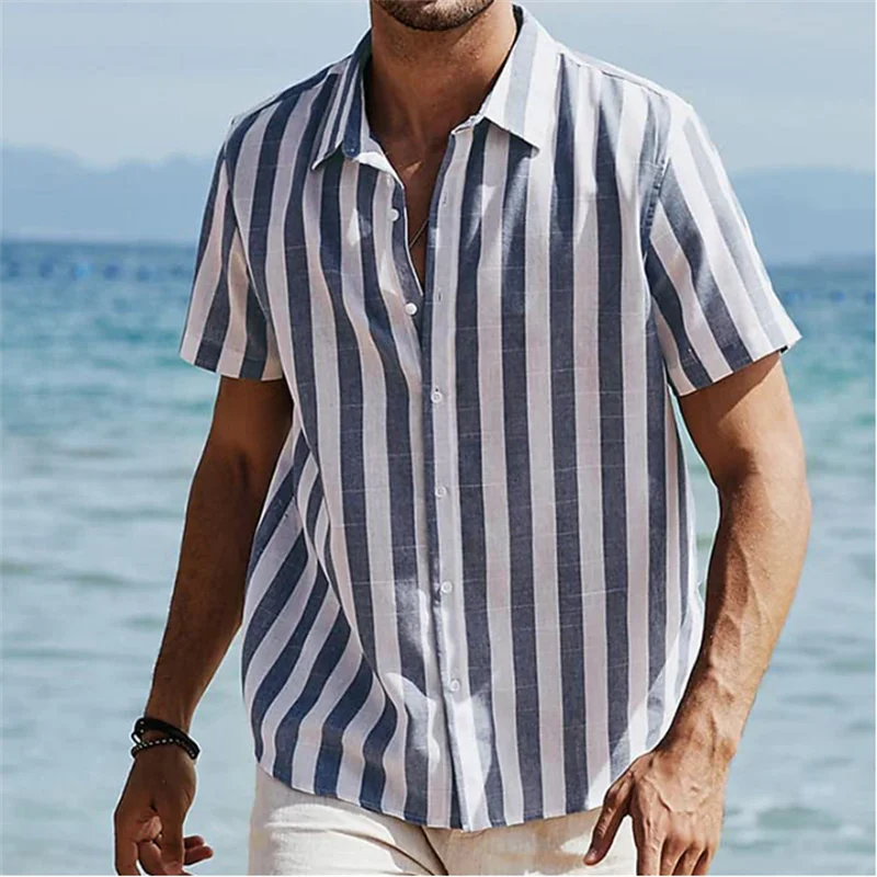남성용 여름 해변 셔츠, 줄무늬 라펠, 스트리트, 휴양지, 프린트 의류, 캐주얼 패션, 하와이안 5XL, 9 가지 스타일